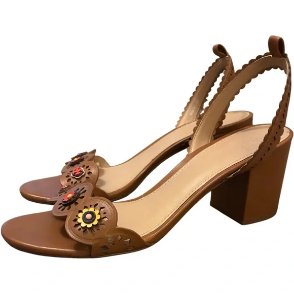 Tory Burch Marguerite Perforated Cutout Floral Chunk Heel Sandals Size 6.5 - Picture 9 of 13